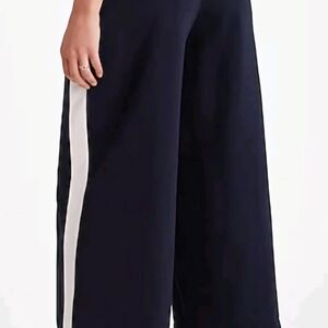 Express Dark Blue Wide-Leg Pants with Contrasting White Stripe